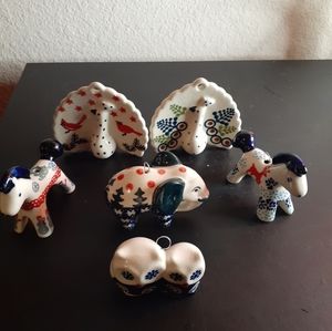 GORGEOUS Boleslaweic Poland Ceramic 3" Animal Figurine Ornaments Set of 6